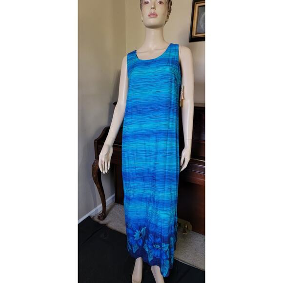 Worthington Blue Tropical Maxi Dress, NWT Size 8 - Picture 1 of 5